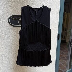 NEW BCBGMaxAzria Black Fringe Tank Top